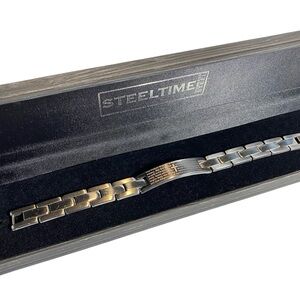 STEELTIME | Stainless Steel I.D. Style Unisex Bracelet. EUC in original box